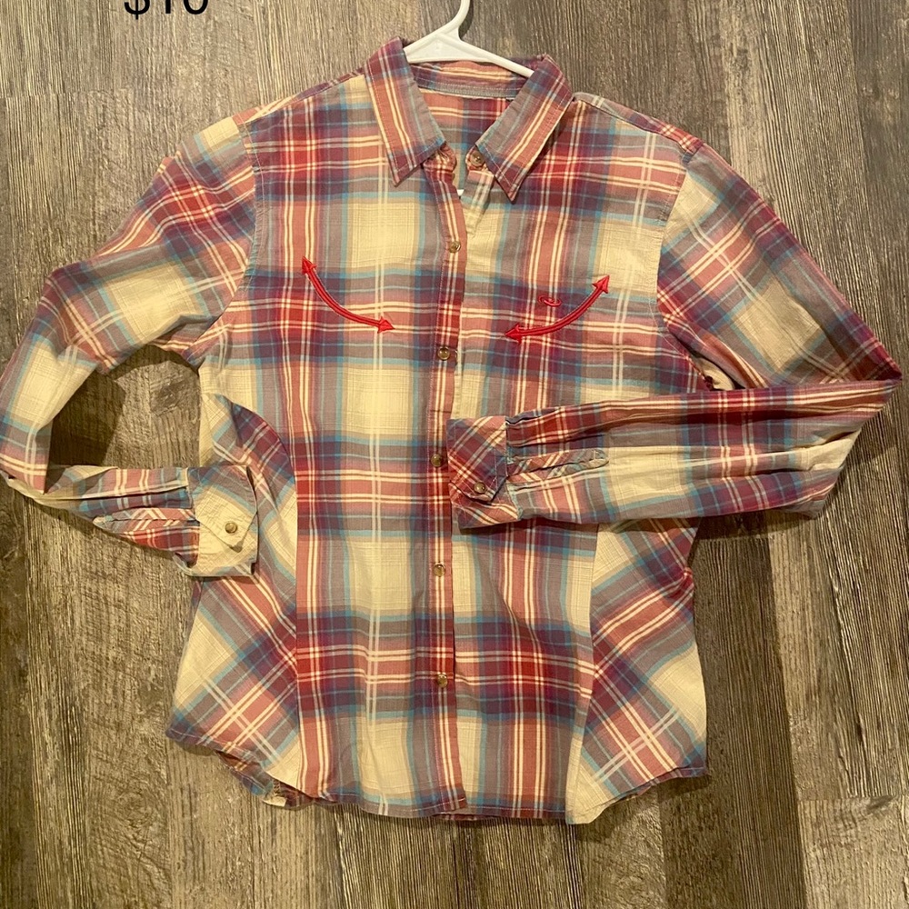 Western plaid pearl snap ladies shirt